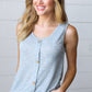 Light Blue Two Tone Button Down Sleeveless Top