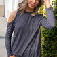 Cement Cold Shoulder Cut Out Long Knit Top