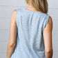 Light Blue Two Tone Button Down Sleeveless Top