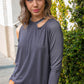 Cement Cold Shoulder Cut Out Long Knit Top