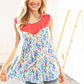 Coral Jacquard Lace Ethnic Print Tank Top