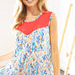 Coral Jacquard Lace Ethnic Print Tank Top