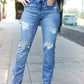 Judy Blue Medium Wash Mid Rise Distressed Straight Leg Jeans