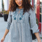 Beautiful You Dark Green Cotton Plaid Embroidered Back Button Top