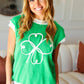 Lucky Kelly Green Embroidered Clover Short Sleeve Dolman Sweater