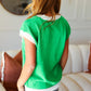 Lucky Kelly Green Embroidered Clover Short Sleeve Dolman Sweater