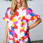 Multicolor Print Frilled Mock Neck Puff Sleeve Top