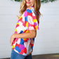 Multicolor Print Frilled Mock Neck Puff Sleeve Top