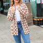 Taupe Plaid Velvet Pocket Button Down Top