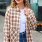 Taupe Plaid Velvet Pocket Button Down Top