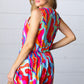 Vibrant Multicolor Abstract Sleeveless Surplice Romper