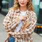 Taupe Plaid Velvet Pocket Button Down Top