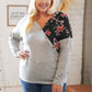Grey & Black Floral Surplice Button Knit Top