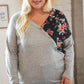 Grey & Black Floral Surplice Button Knit Top