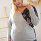 Grey & Black Floral Surplice Button Knit Top