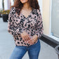Be Bold Beige Rib Animal Print Button Placard Dolman Pullover