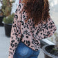Be Bold Beige Rib Animal Print Button Placard Dolman Pullover