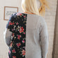 Grey & Black Floral Surplice Button Knit Top
