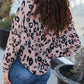 Be Bold Beige Rib Animal Print Button Placard Dolman Pullover