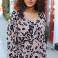 Be Bold Beige Rib Animal Print Button Placard Dolman Pullover