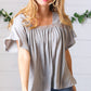 Grey Tie Back Crochet Square Neck Top