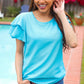 Lovely In Blue Tiered Double Ruffle Sleeve Woven Top