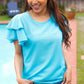Lovely In Blue Tiered Double Ruffle Sleeve Woven Top