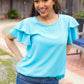 Lovely In Blue Tiered Double Ruffle Sleeve Woven Top