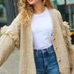 Weekend Ready Oatmeal V Neck Fringe Chunky Cable Cardigan