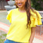 Lovely In Yellow Tiered Double Ruffle Sleeve Woven Top