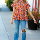 Rust & Chocolate Floral Frill Ruffle Hem Tiered Swing Top