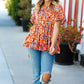 Rust & Chocolate Floral Frill Ruffle Hem Tiered Swing Top