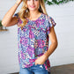 Navy Floral Print Frilled Short Sleeve Yoke Top