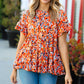 Rust & Chocolate Floral Frill Ruffle Hem Tiered Swing Top