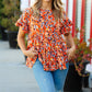 Rust & Chocolate Floral Frill Ruffle Hem Tiered Swing Top