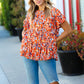 Rust & Chocolate Floral Frill Ruffle Hem Tiered Swing Top