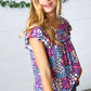 Navy Floral Print Frilled Short Sleeve Yoke Top