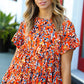 Rust & Chocolate Floral Frill Ruffle Hem Tiered Swing Top