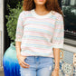 Spread Joy Ivory & Multicolor Jacquard Bubble Sleeve Sweater