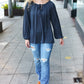 Versatile Charcoal Front Tie Modal Knit Peasant Top