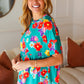 Take Me Away Teal Floral Drop Shoulder Babydoll Top