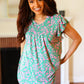 Dreamy Green & Pink Floral Yoke Ruffle Short Sleeve Top