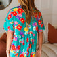 Take Me Away Teal Floral Drop Shoulder Babydoll Top