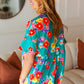 Take Me Away Teal Floral Drop Shoulder Babydoll Top