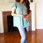Dreamy Green & Pink Floral Yoke Ruffle Short Sleeve Top