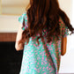 Dreamy Green & Pink Floral Yoke Ruffle Short Sleeve Top