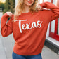 Game Day Burnt Orange "Texas" Embroidery Pop Up Sweater