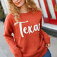 Game Day Burnt Orange "Texas" Embroidery Pop Up Sweater