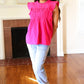 Love Life Cotton Fuchsia Frill Mock Neck Flutter Sleeve Top