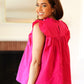 Love Life Cotton Fuchsia Frill Mock Neck Flutter Sleeve Top